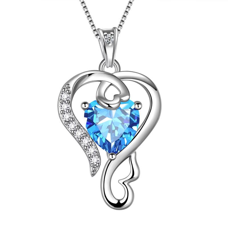 925 Sterling Silver Love Heart Necklace with Pendant including Birthstone