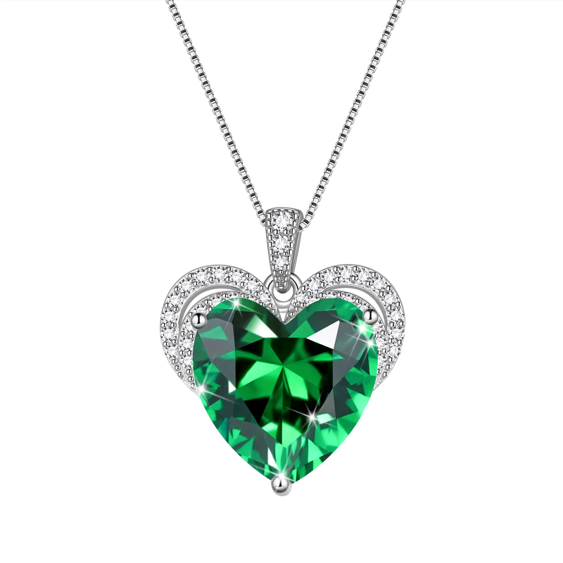 925 Sterling Silver Love Heart Necklace with Pendant including Birthstone