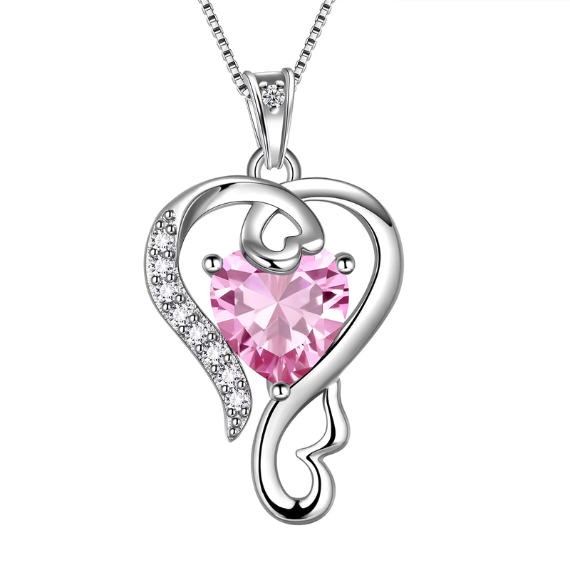 925 Sterling Silver Love Heart Necklace with Pendant including Birthstone