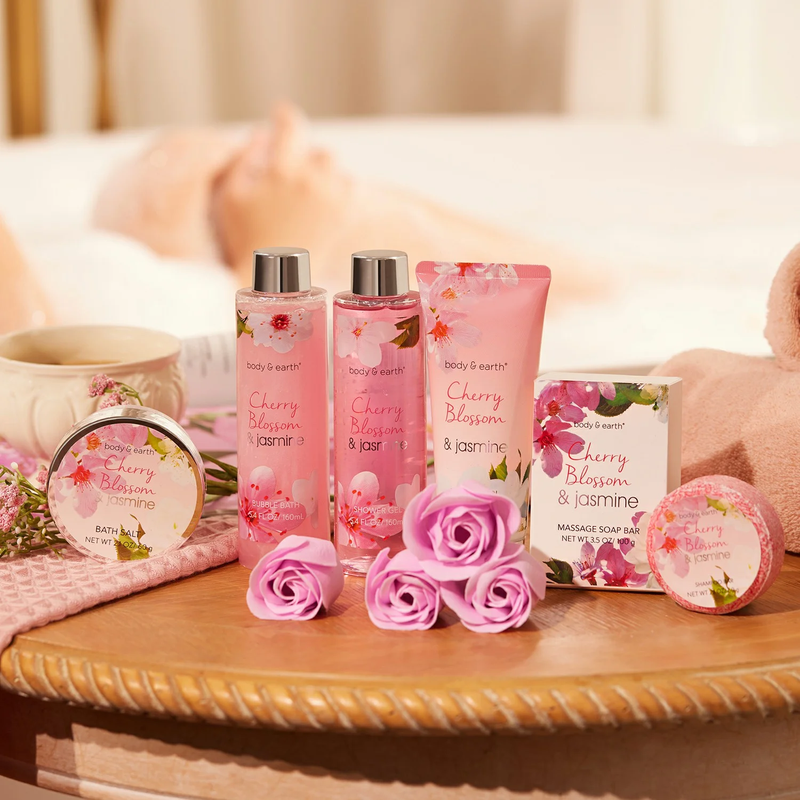 8 Pcs Cherry Blossom & Jasmine Spa Gift Basket