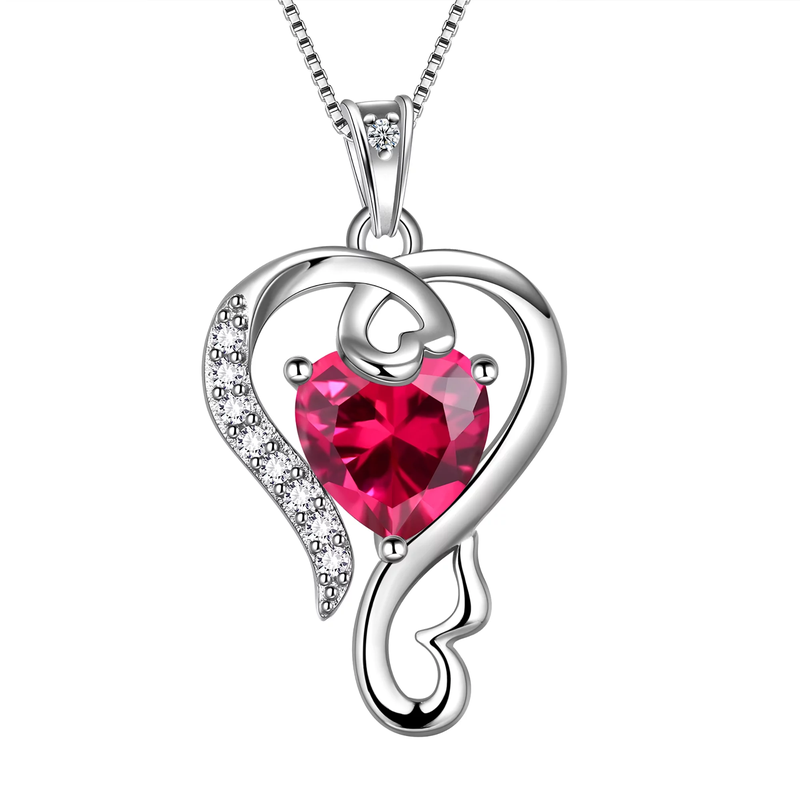 925 Sterling Silver Love Heart Necklace with Pendant including Birthstone