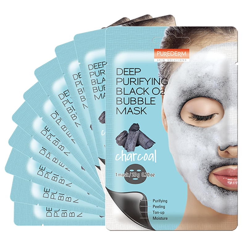 Deep Purifying Black O2 Bubble Mask, Charcoal Sheet Mask for Brightening