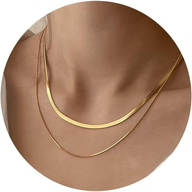 14K Gold/Silver Plated Necklaces -  Snake Chain, Herringbone, Rope or Layered