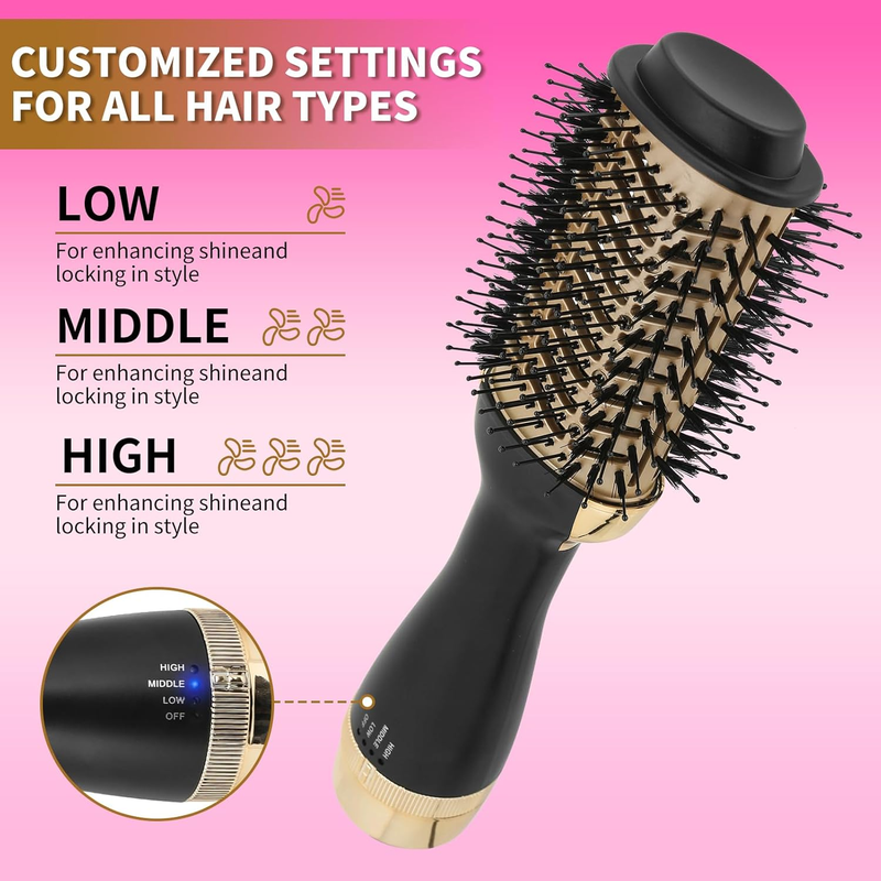 Hot Air Brush Dryer, Oval Brush for Blow Drying, Hair Dryer Brush One-Step Hot Air Styling Tools, 1000W, Ceramic Coating, 3 Heat Settings, 360 Swivel Cord, Black & Gold