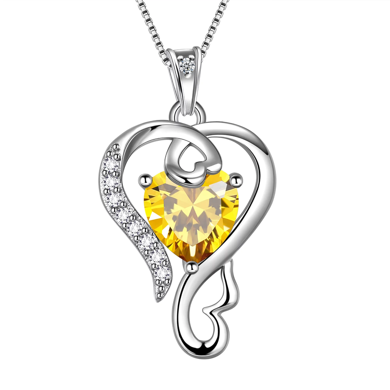 925 Sterling Silver Love Heart Necklace with Pendant including Birthstone