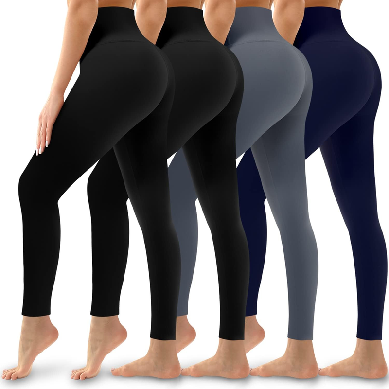 Women's 4 Pack Leggings - High Waisted Tummy Control No See-Through Yoga Pants