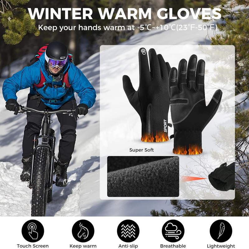 Touch Screen Windproof Cold Weather Gloves with Anti-Slip Grips