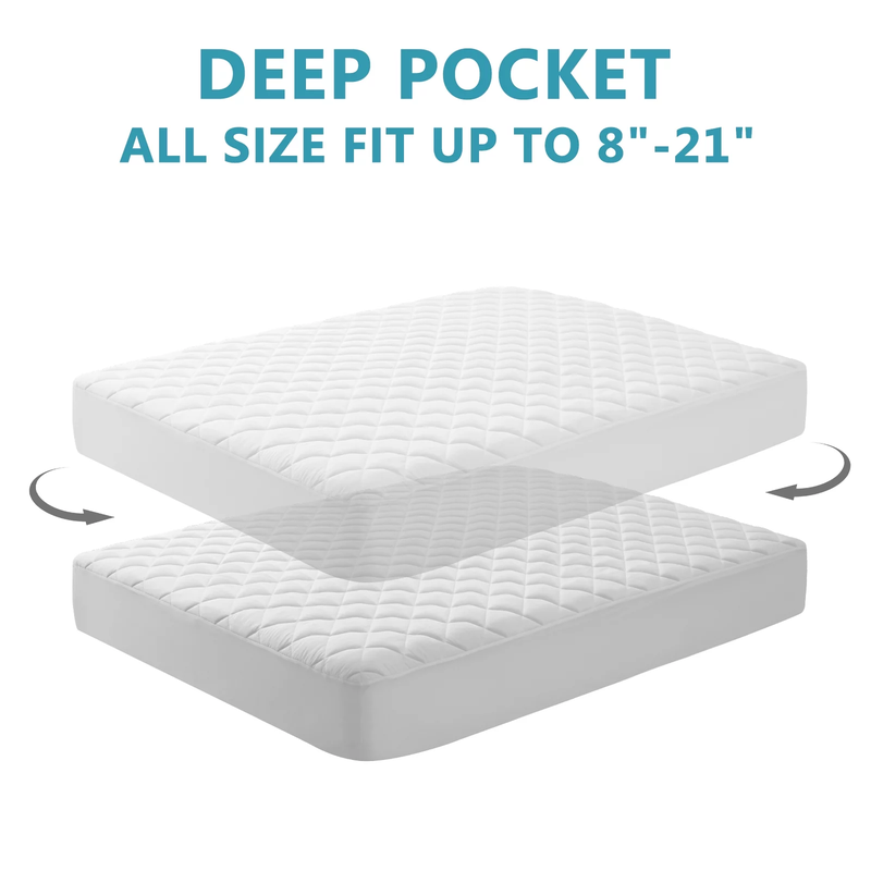 100% Waterproof Fitted Mattress Protector, Deep Pocket Fitted 8" - 21", Breathable & Noiseless