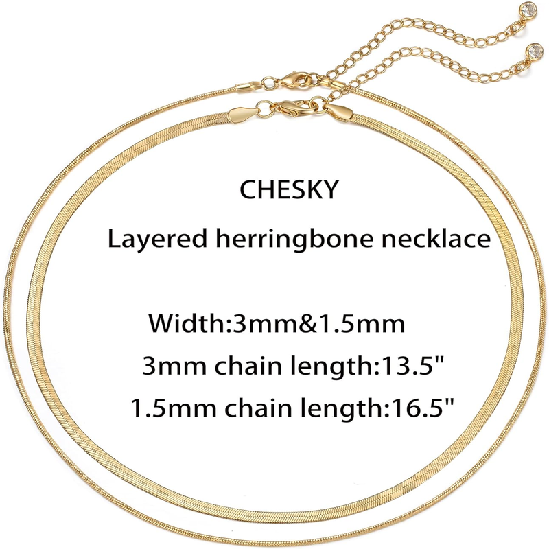 14K Gold/Silver Plated Necklaces -  Snake Chain, Herringbone, Rope or Layered