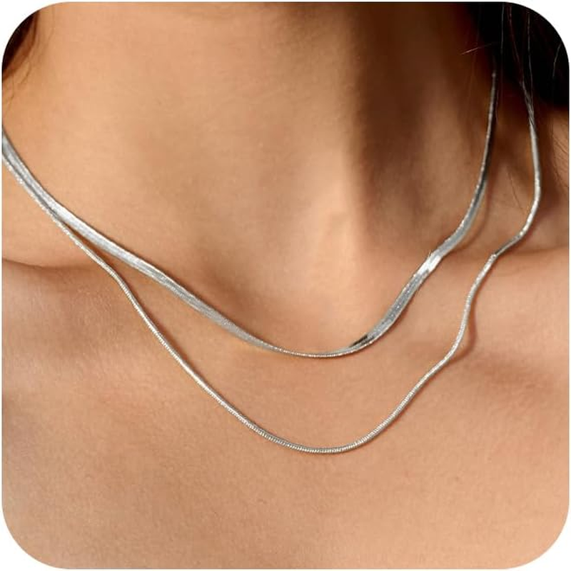 14K Gold/Silver Plated Necklaces -  Snake Chain, Herringbone, Rope or Layered