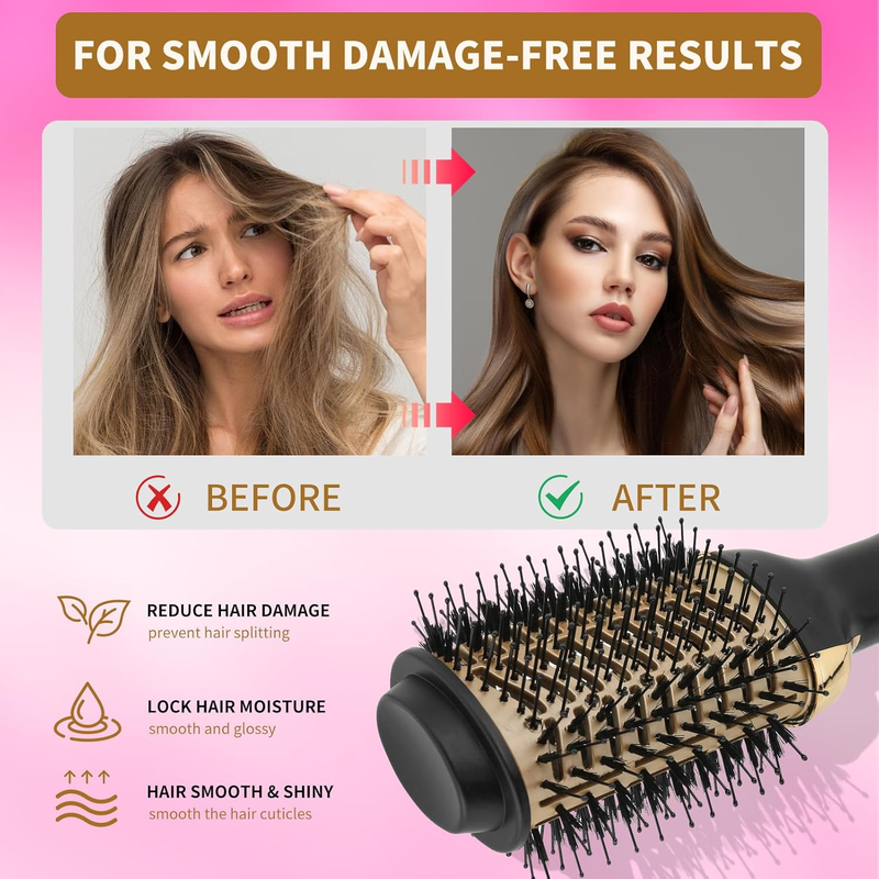 Hot Air Brush Dryer, Oval Brush for Blow Drying, Hair Dryer Brush One-Step Hot Air Styling Tools, 1000W, Ceramic Coating, 3 Heat Settings, 360 Swivel Cord, Black & Gold