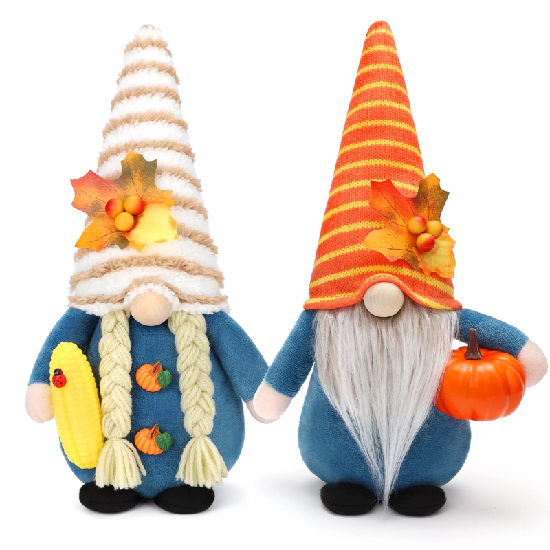 2 Pack Thanksgiving Gnomes  - Fall Decorations Gnomes Hold Pumpkin & Corn