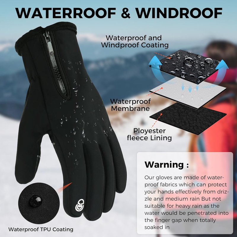 Touch Screen Windproof Cold Weather Gloves with Anti-Slip Grips