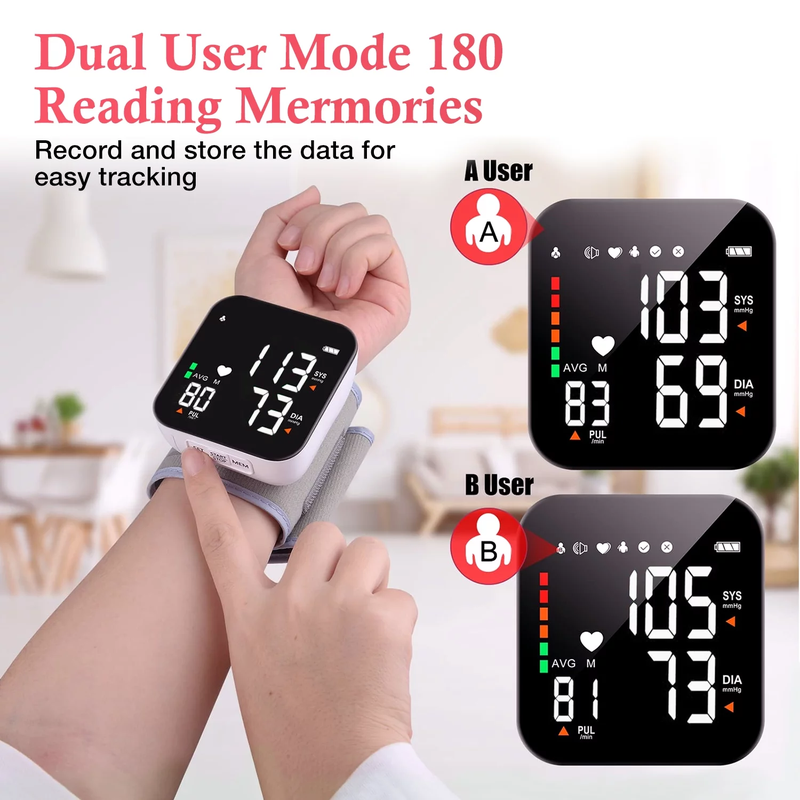 Blood Pressure Monitor, LCD Display - Automatic Voice Pulsometer Sphygmomanometer - Rechargeable 