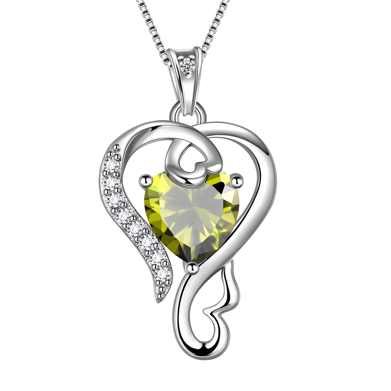 925 Sterling Silver Love Heart Necklace with Pendant including Birthstone