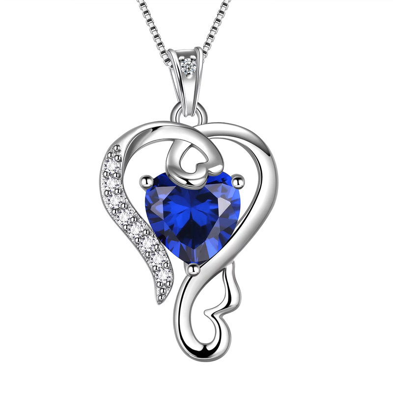 925 Sterling Silver Love Heart Necklace with Pendant including Birthstone