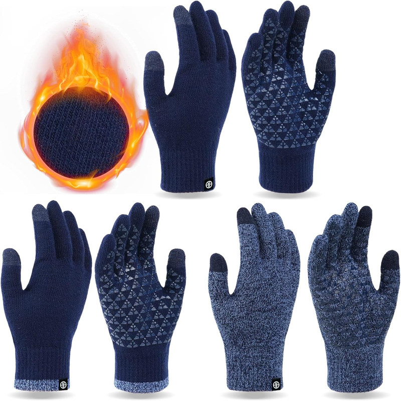 3 Pairs Winter Gloves - Touch Screen Elastic Knit Thermal Anti-Slip Gloves 