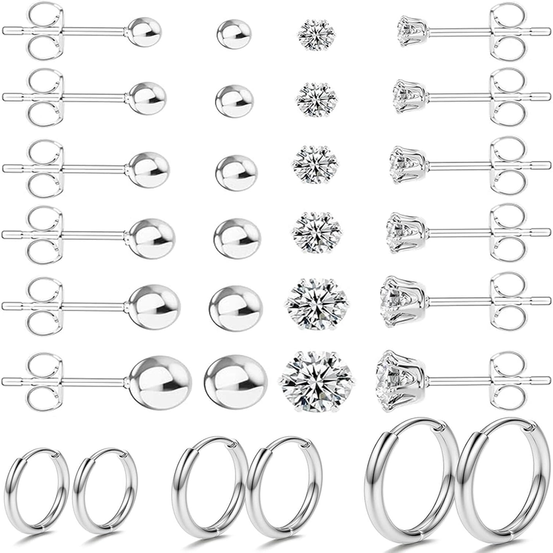  15 Pairs Hypoallergenic Surgical Stainless Steel Earrings