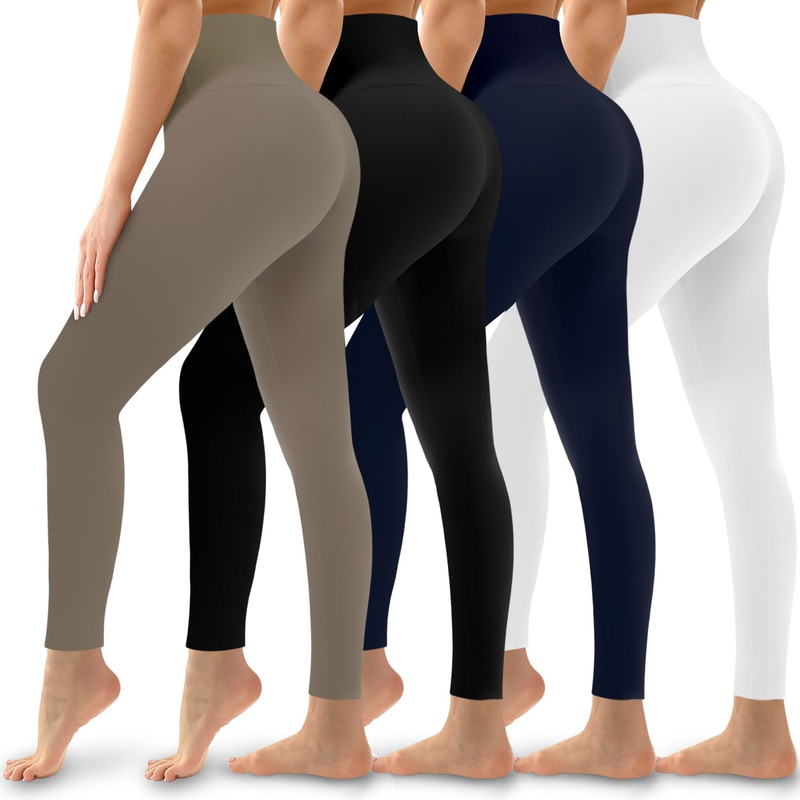 Women's 4 Pack Leggings - High Waisted Tummy Control No See-Through Yoga Pants