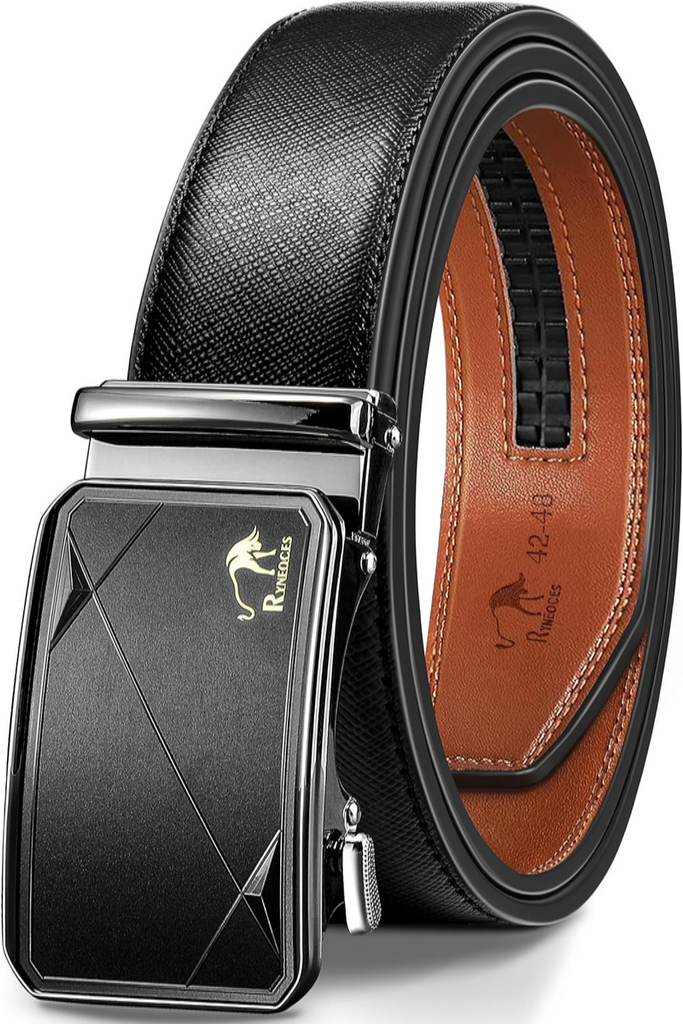 Men's Ratchet Belt - 1 3/8" Genuine Leather Dress Belt with Sliding Adjustable Buckle