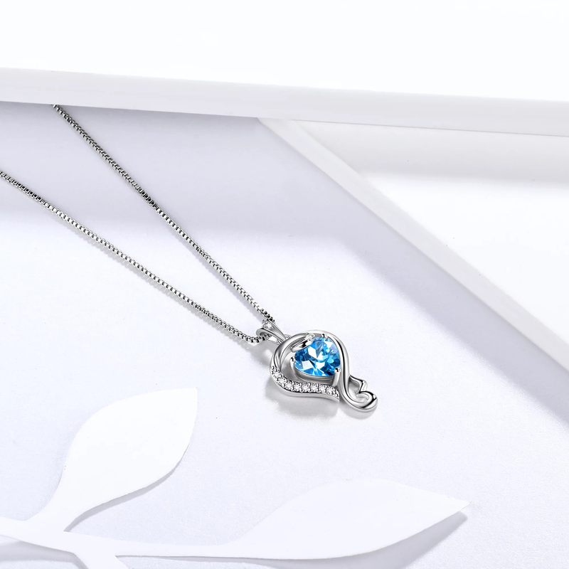 925 Sterling Silver Love Heart Necklace with Pendant including Birthstone