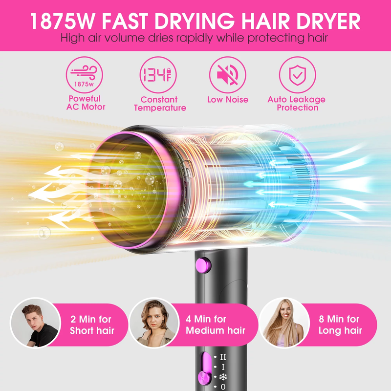 1875W Professional Ionic Hair Blow Dryer with 3 Heat Settings, 2 Speeds and Cool Settings