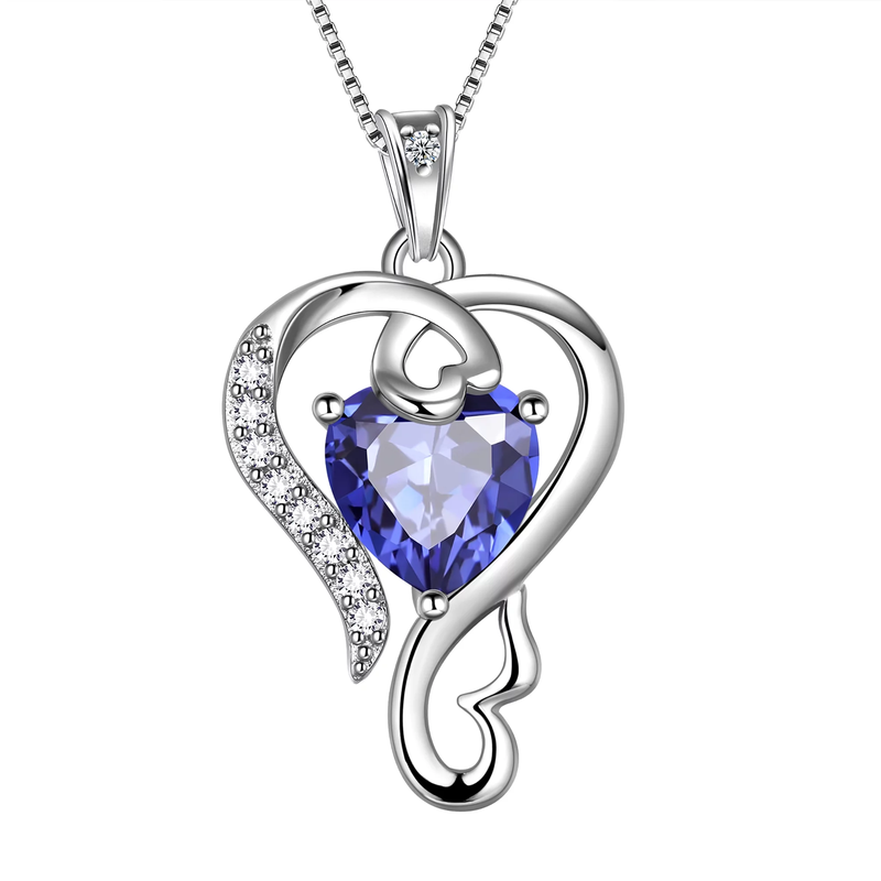 925 Sterling Silver Love Heart Necklace with Pendant including Birthstone