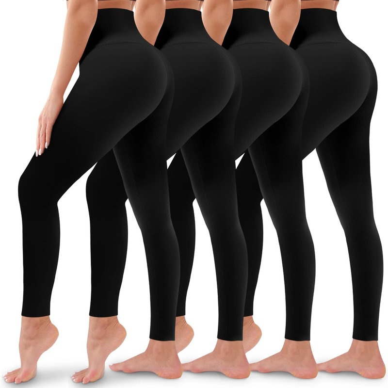 Women's 4 Pack Leggings - High Waisted Tummy Control No See-Through Yoga Pants