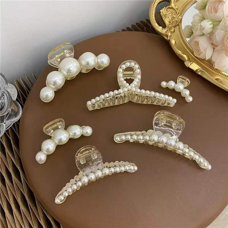 Pearl Hair Clips for Women - Large and Small Claw Clips with Strong Hold