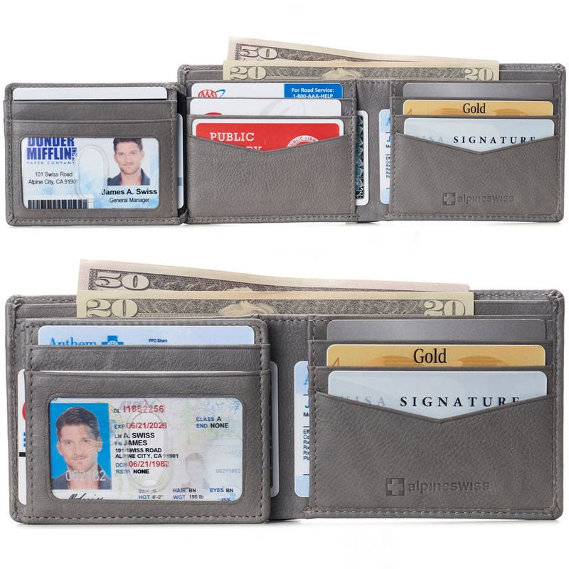Men's Leather RFID Bifold Wallet 2 ID Windows & Divided Bill Section
