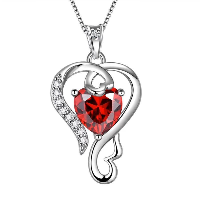 925 Sterling Silver Love Heart Necklace with Pendant including Birthstone