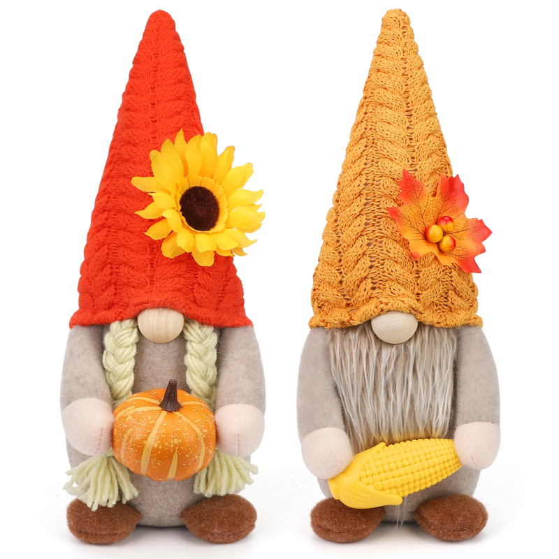 2 Pack Thanksgiving Gnomes  - Fall Decorations Gnomes Hold Pumpkin & Corn