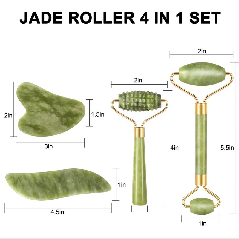 4 Piece Set Jade Roller and Gua Sha Facial Massager Set 