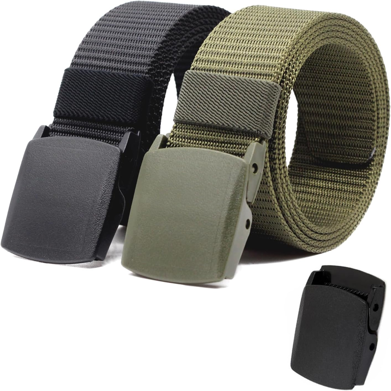 2 Pack of  Nylon Tactical Military Belt for Men - Canvas Webbing with Plastic Buckles