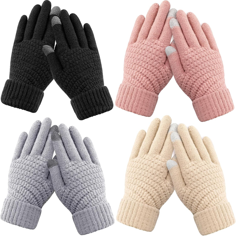 4 Pack Women's Winter Gloves - Warm Soft Touchscreen Capable with Elastic Cuff