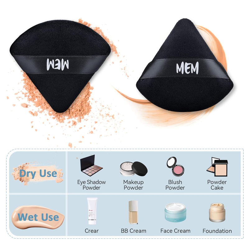 8 Pack Triangle Powder Puff For Make Up Application - Wet or Dry Use Beauty Sponge