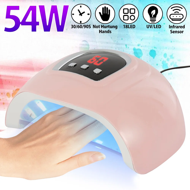 54W Professional UV Gel Nail Lamp - 18 LED Light Nail Dryer Polish Curing