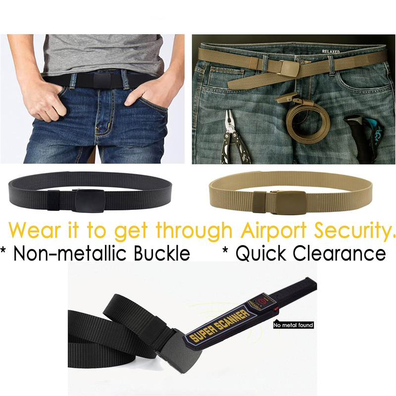 2 Pack of  Nylon Tactical Military Belt for Men - Canvas Webbing with Plastic Buckles