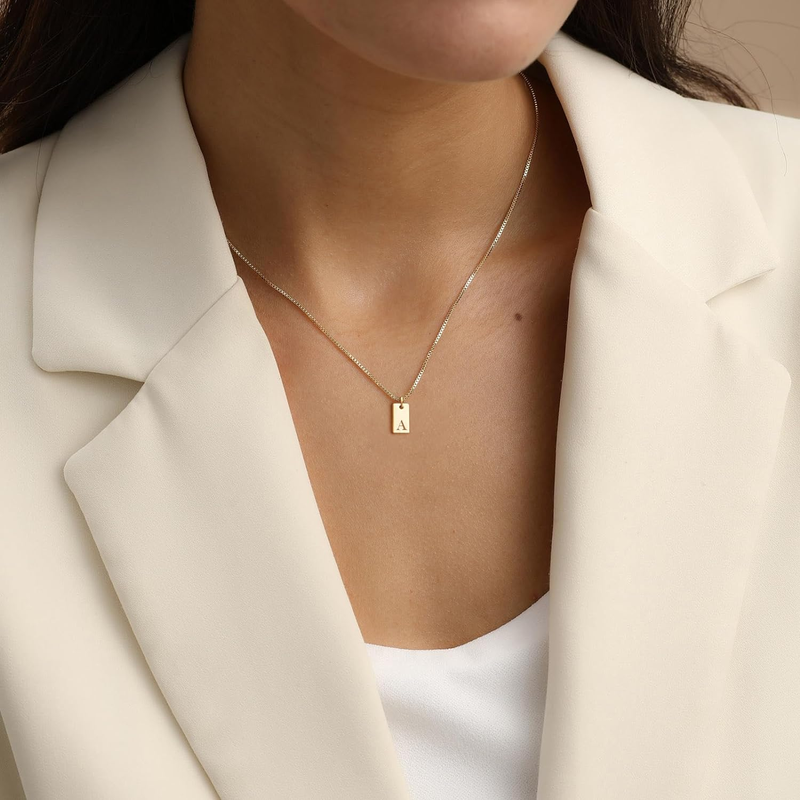 14K Gold Plated Dainty Letter Necklace Initial Tag