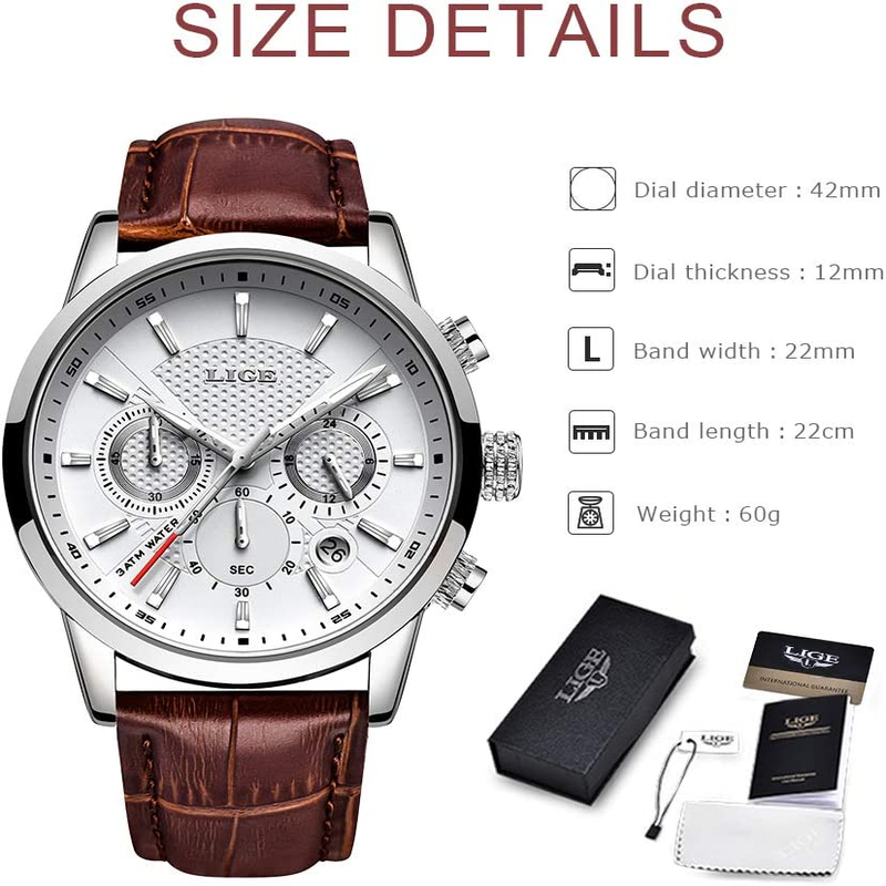 Men's Leather Band Analog Quartz Watch with Round Dial