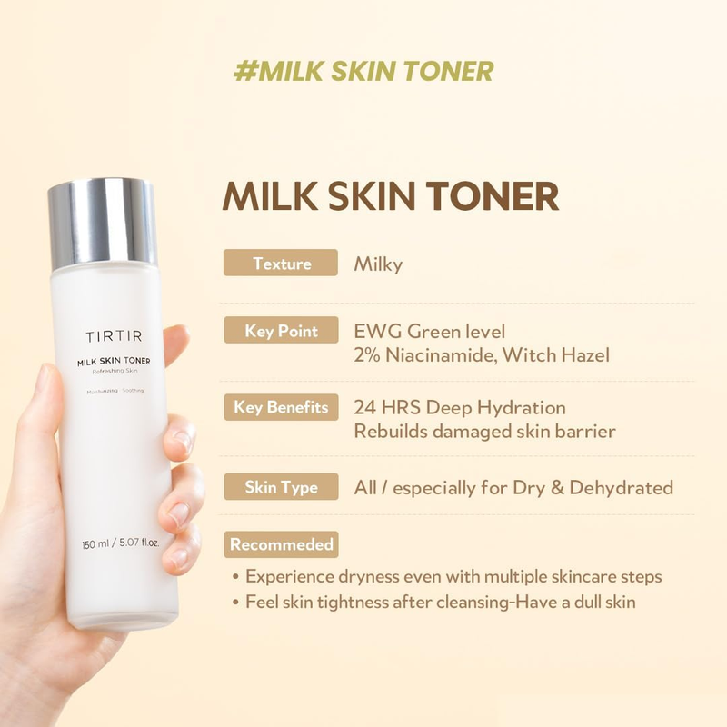 Milk Skin Rice Toner Light - Instant Hydration with 4% Niacinamide, Pantenol, Lightweight, Pore-Tightening, Vegan, Acne-Prone, Oily Skin, Fungal Acne Safe