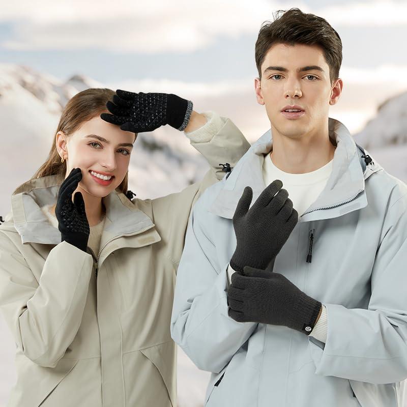 3 Pairs Winter Gloves - Touch Screen Elastic Knit Thermal Anti-Slip Gloves 