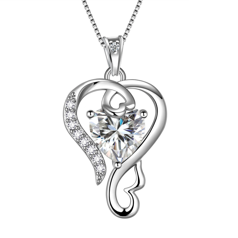 925 Sterling Silver Love Heart Necklace with Pendant including Birthstone