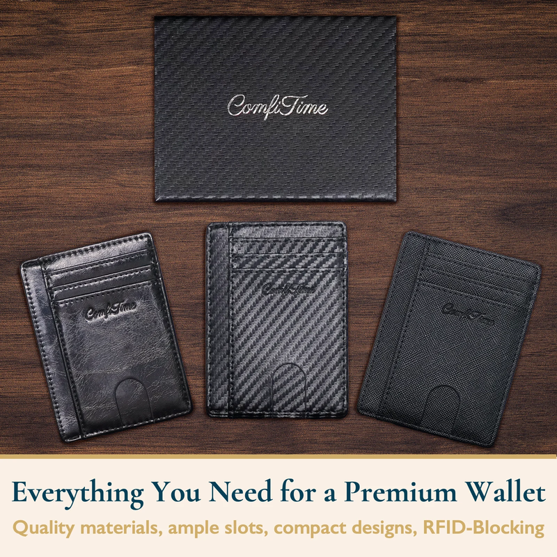 RFID Minimalist Wallet - Genuine Leather Front Pocket Card Holder