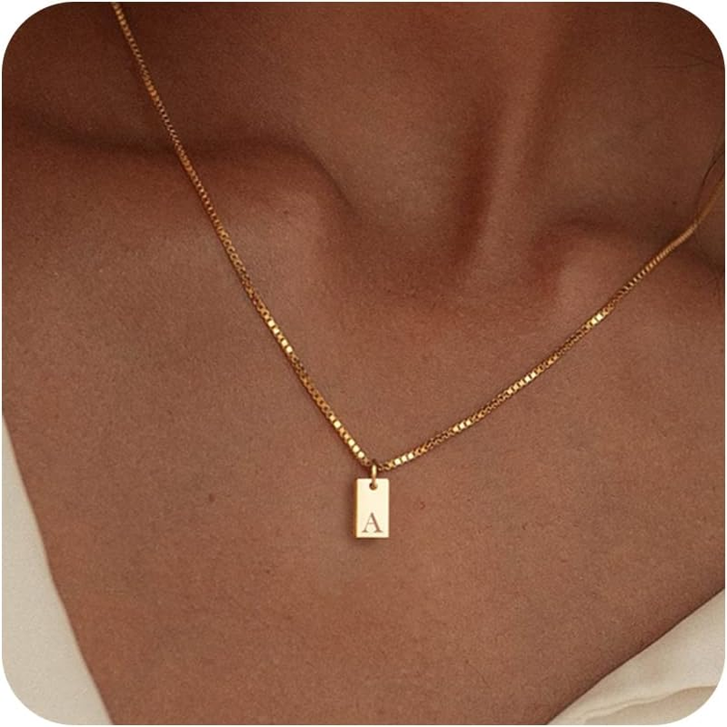 14K Gold Plated Dainty Letter Necklace Initial Tag