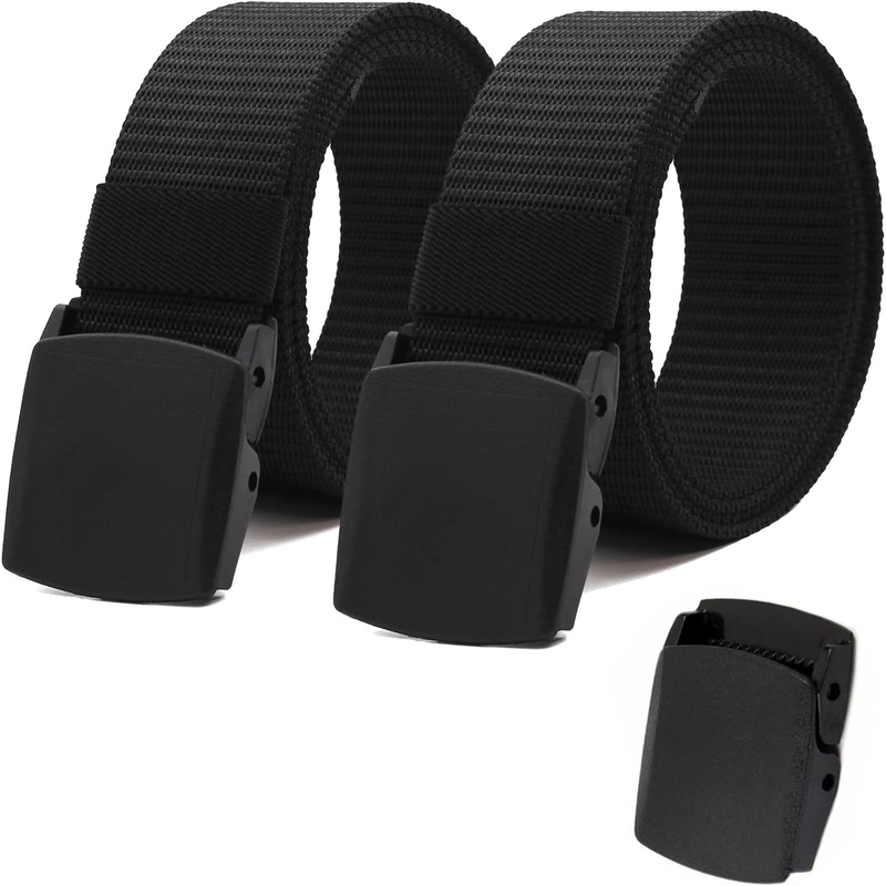 2 Pack of  Nylon Tactical Military Belt for Men - Canvas Webbing with Plastic Buckles