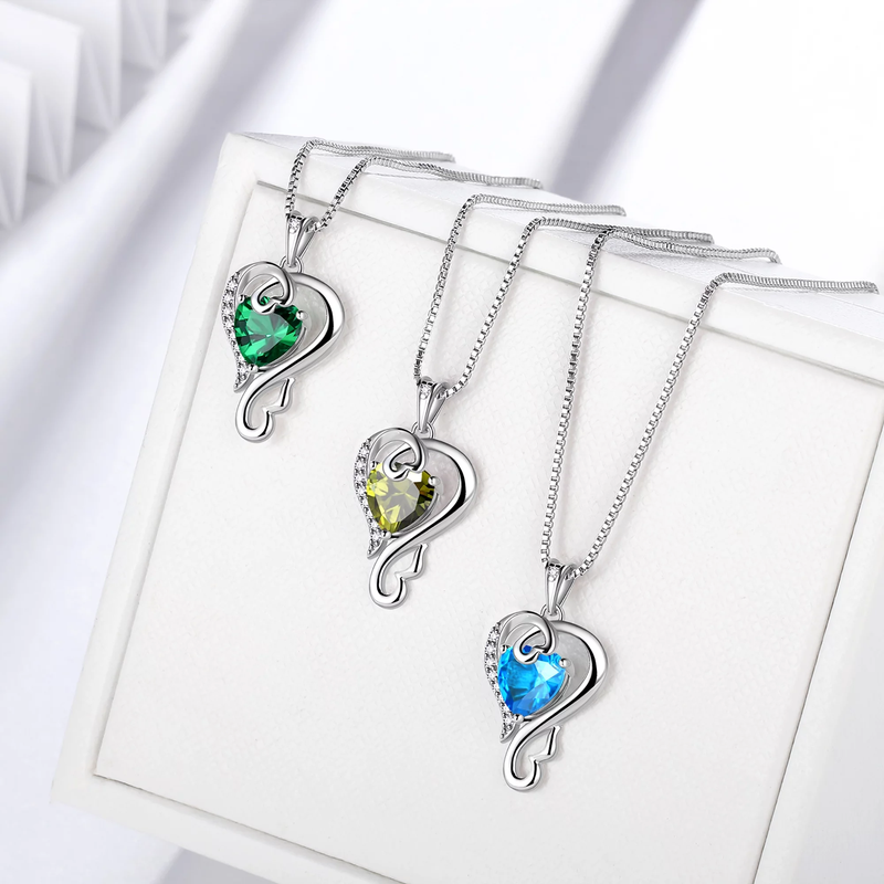 925 Sterling Silver Love Heart Necklace with Pendant including Birthstone