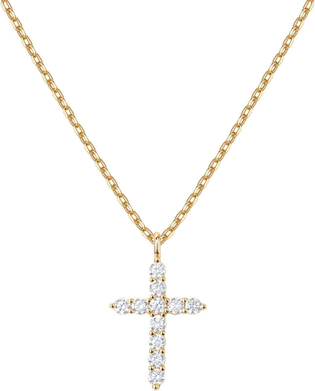 14K Gold Plated Cubic Zirconia Cross Necklace