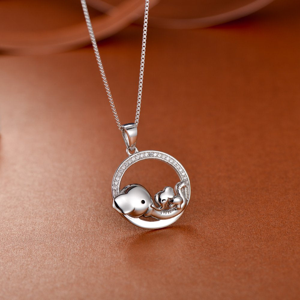 Mothers Day Gifts for Mom, Stering Silver Mom and Baby Elephant Necklaces for Women Mom Mama Nana Mothers