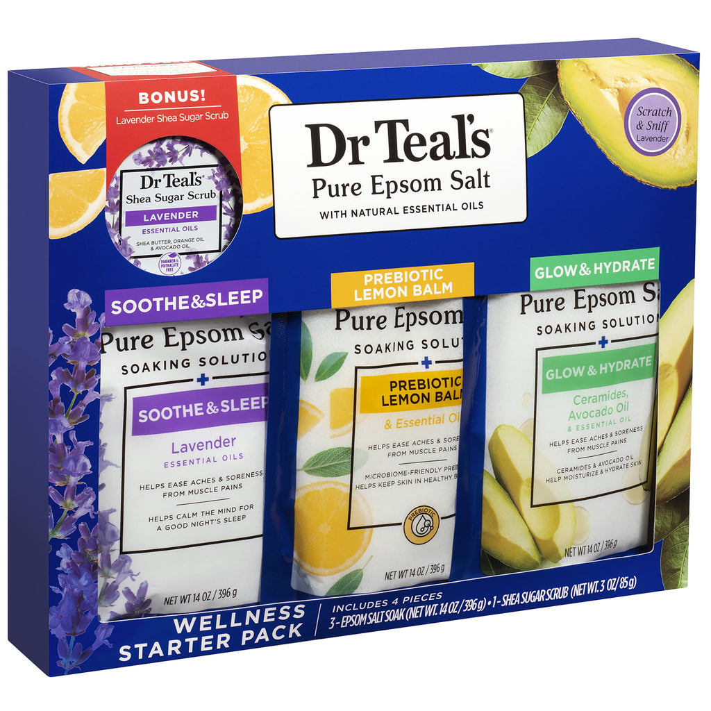 4 Piece Dr. Teal's Pure Epsom Salt Wellness Bath & Body Care Set